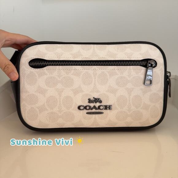 NWT Coach Elias Signature Canvas Belt Bag CZ400 Gunmetal/Chalk/Black - Picture 1 of 9